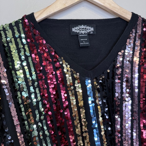 Oliver.O | Multicolored Sequins Embellished Metallic Jewel Tone Knit Sweater - Picture 9 of 16